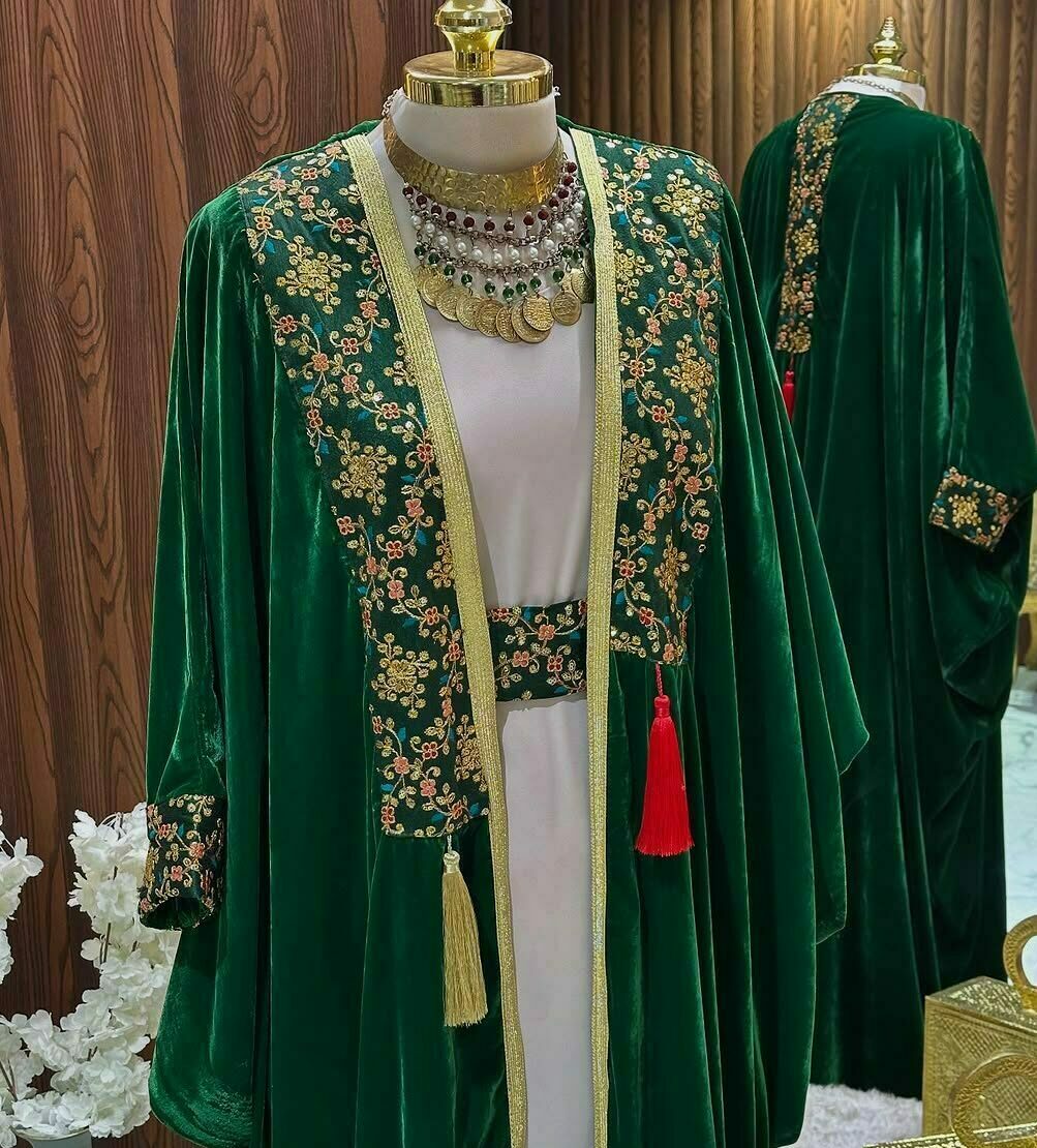 Coftan vert en velour de soie